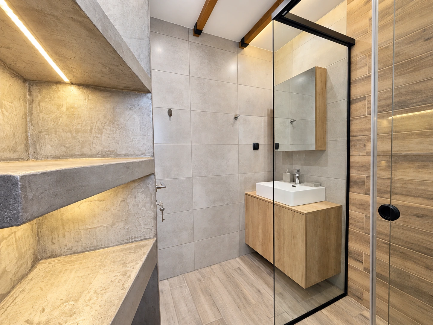 Modern bathroom facilities at Home With Loft apartment in Spili, Crete