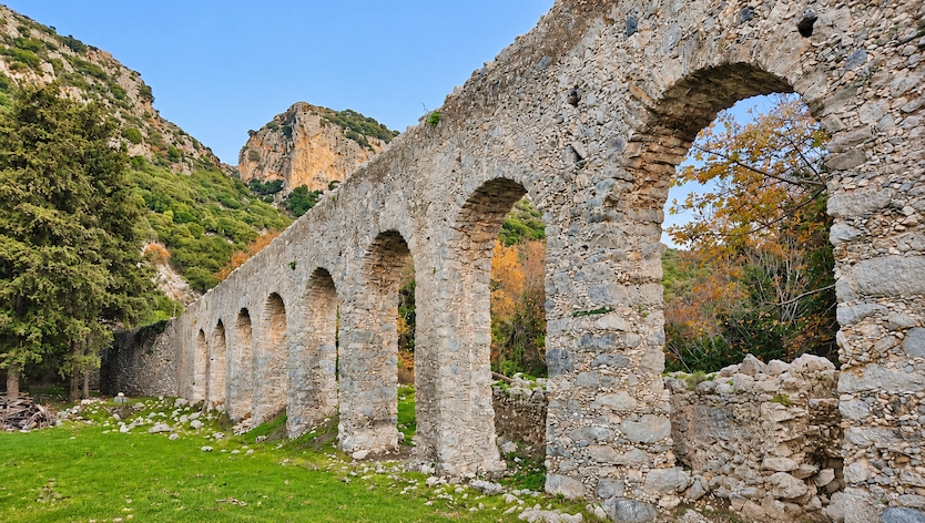 Agia Fotia Gorge and stone arched watermill aqueduct near Spili