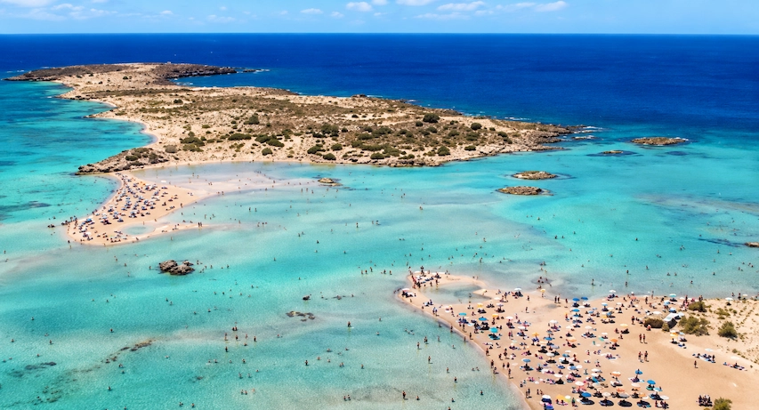 Elafonisi pink sand lagoon with crystal clear waters in Chania