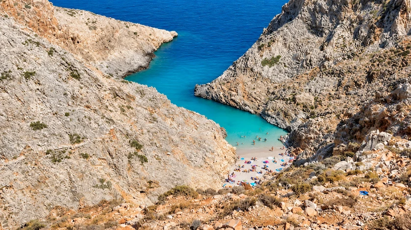 Seitan Limania electric blue canyon cove in Chania